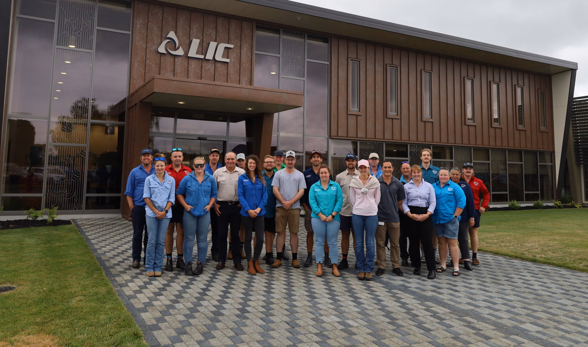 YDN Study Tour group outside LIC's head office, Newstead